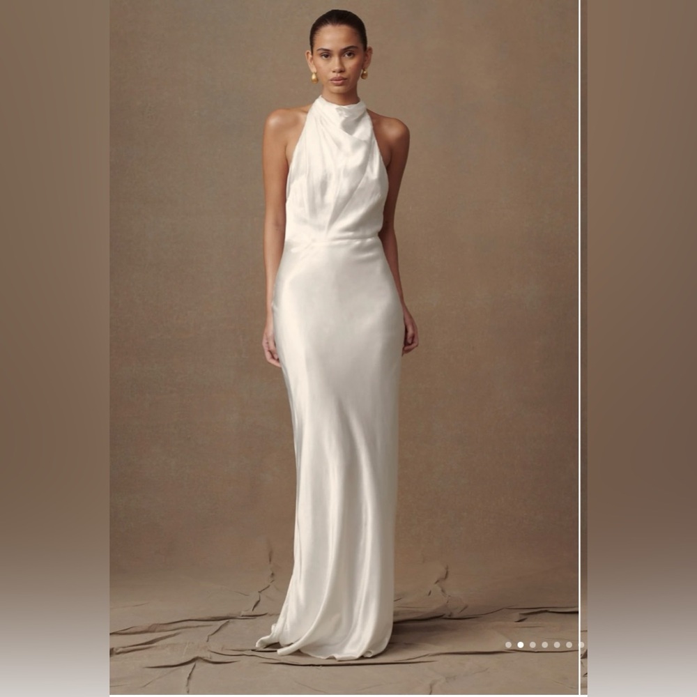 MESHKI ESTHER Iridescent Satin Cowl Maxi Dress - Ivory